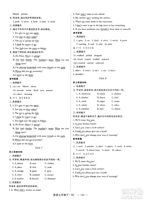 延边大学出版社2025年春优翼学练优七年级英语下册人教版湖南专版答案