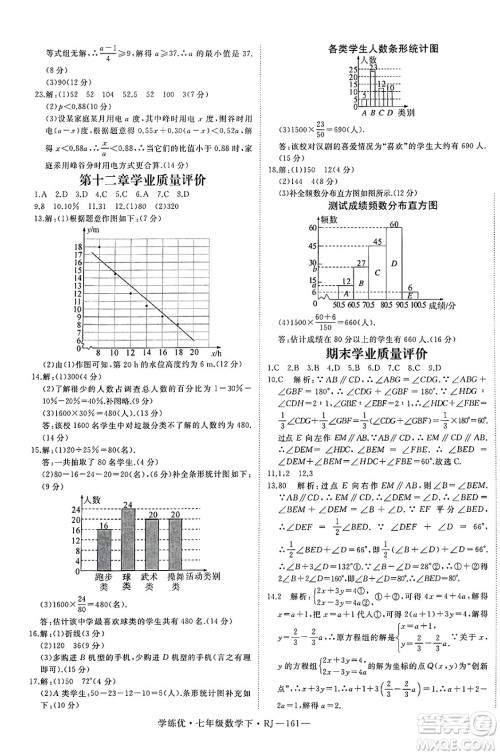 延边大学出版社2025年春优翼学练优七年级数学下册人教版答案