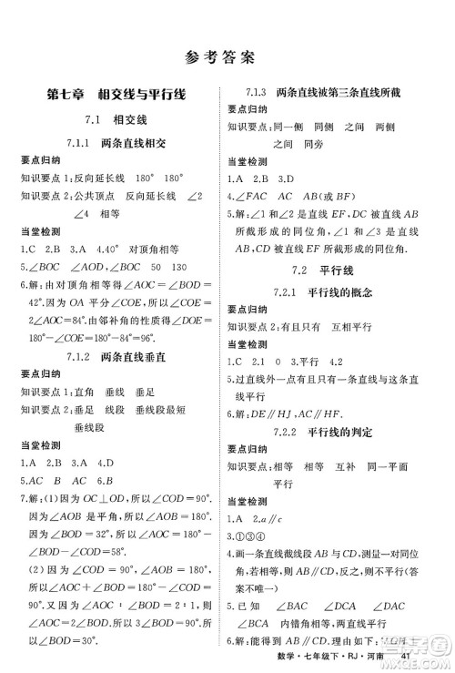 延边大学出版社2025年春优翼学练优七年级数学下册人教版河南专版答案