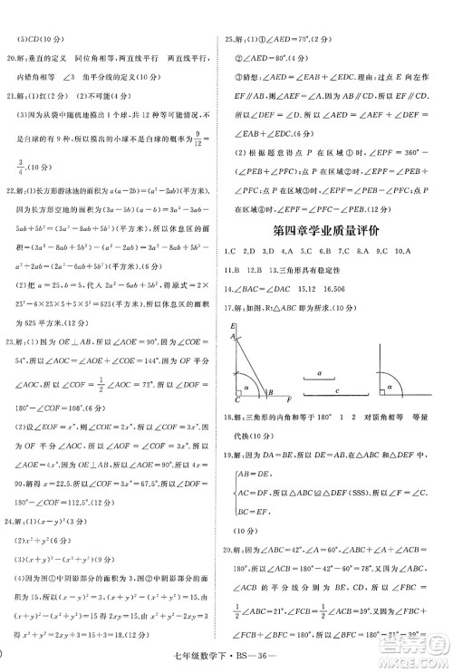 延边大学出版社2025年春优翼学练优七年级数学下册北师大版答案