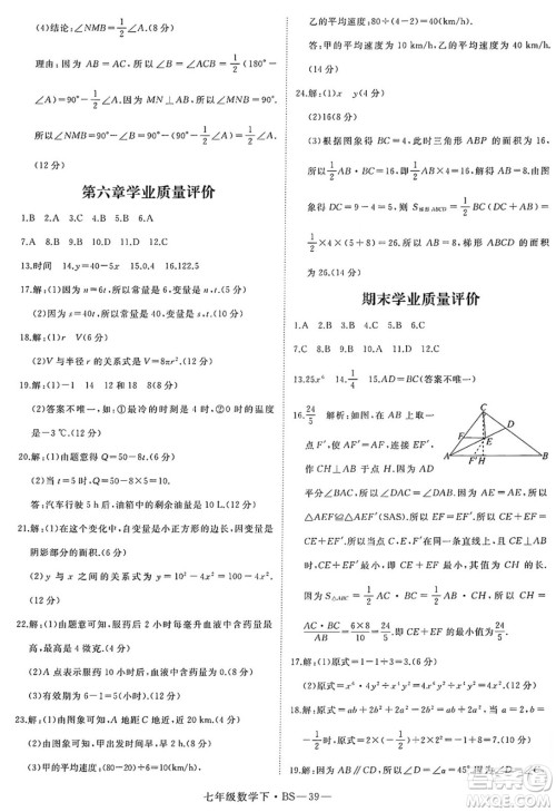 延边大学出版社2025年春优翼学练优七年级数学下册北师大版答案