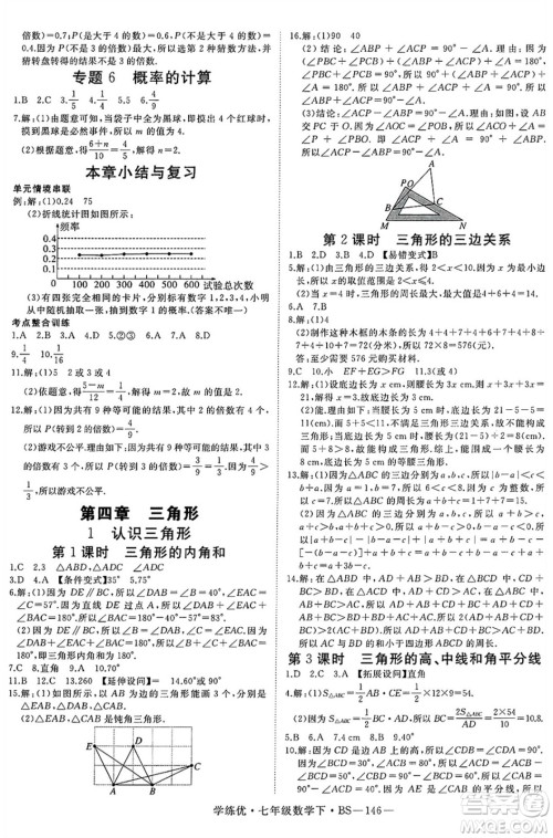 延边大学出版社2025年春优翼学练优七年级数学下册北师大版答案