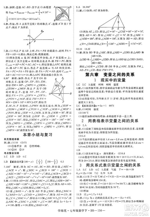延边大学出版社2025年春优翼学练优七年级数学下册北师大版答案