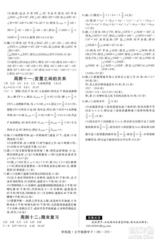 延边大学出版社2025年春优翼学练优七年级数学下册北师大版答案