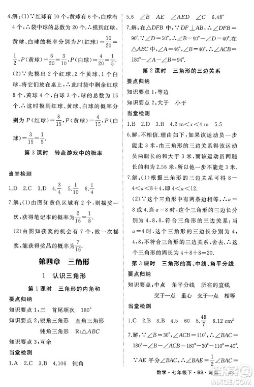 延边大学出版社2025年春优翼学练优七年级数学下册北师大版河南专版答案