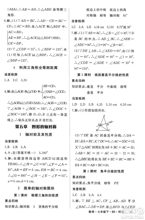 延边大学出版社2025年春优翼学练优七年级数学下册北师大版河南专版答案