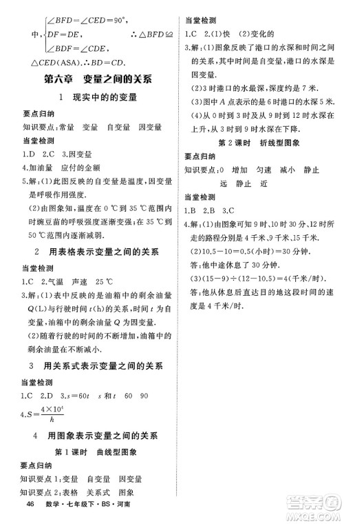 延边大学出版社2025年春优翼学练优七年级数学下册北师大版河南专版答案