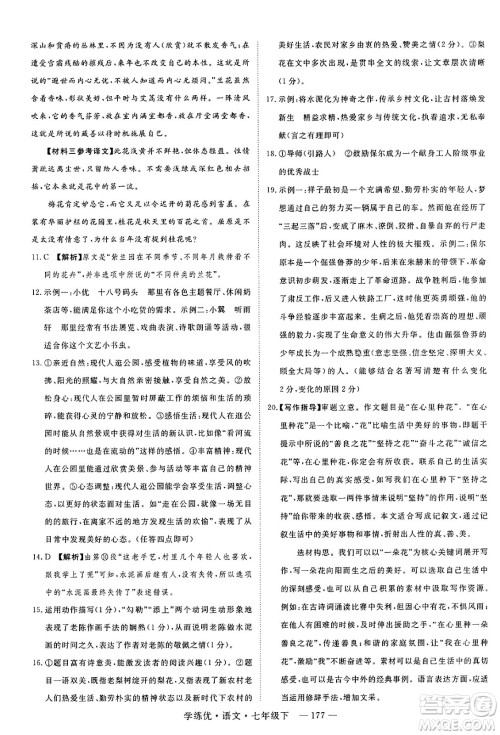 延边大学出版社2025年春优翼学练优七年级语文下册通用版答案 延边大学出版社2025年春优翼学练优七年级语文下册通用版答案