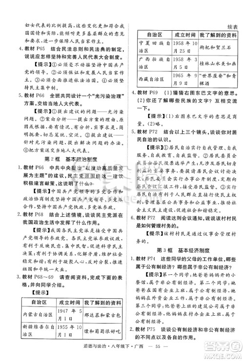安徽师范大学出版社2025年春优翼学练优八年级道德与法治下册人教版广西专版答案