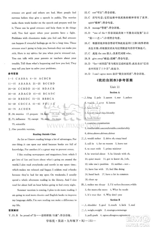 延边大学出版社2025年春优翼学练优九年级英语下册人教版答案