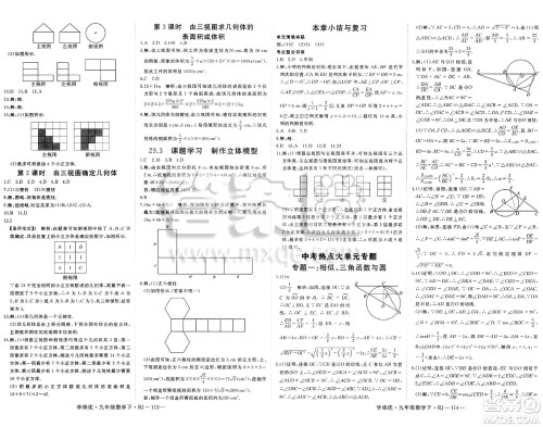 延边大学出版社2025年春优翼学练优九年级数学下册人教版答案
