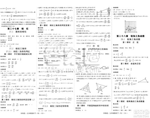 延边大学出版社2025年春优翼学练优九年级数学下册人教版答案