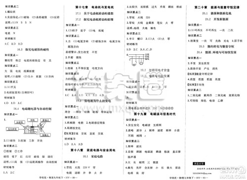 延边大学出版社2025年春优翼学练优九年级物理下册沪粤版答案