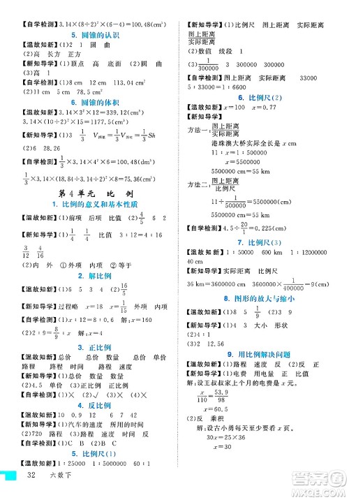 延边大学出版社2025年春优翼学练优六年级数学下册人教版答案