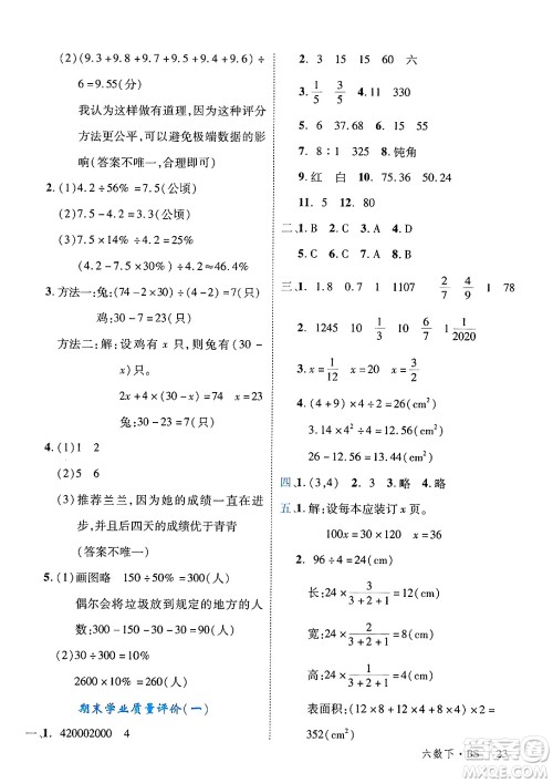 延边大学出版社2025年春优翼学练优六年级数学下册北师大版答案