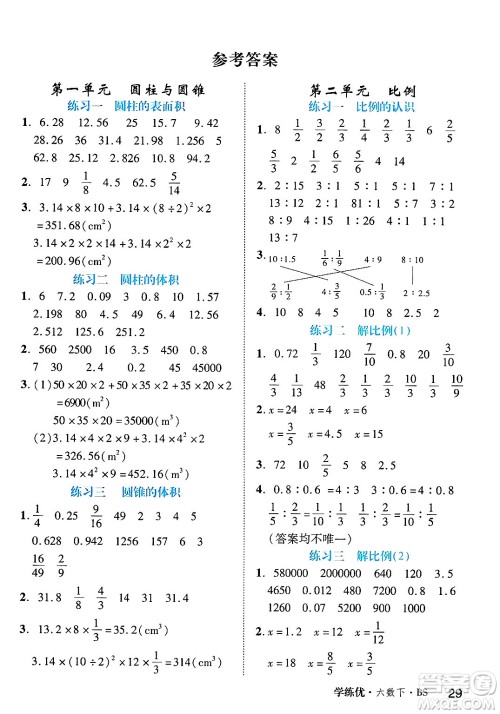 延边大学出版社2025年春优翼学练优六年级数学下册北师大版广东专版答案