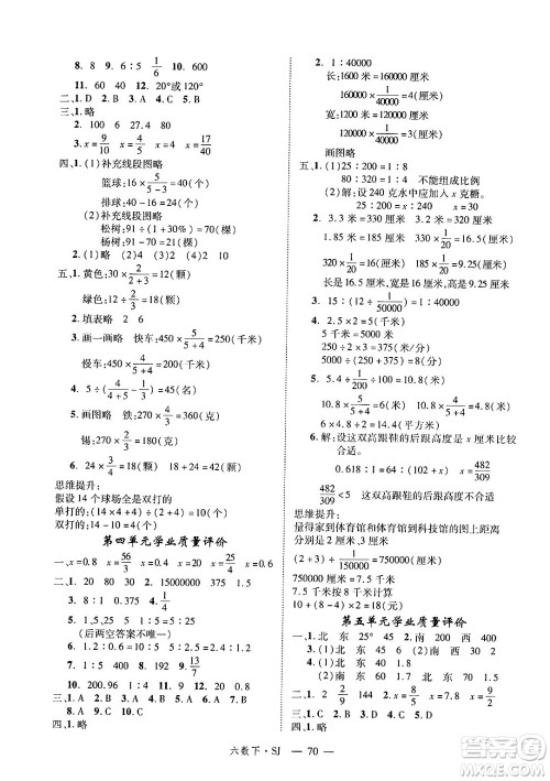 延边大学出版社2025年春优翼学练优六年级数学下册苏教版答案