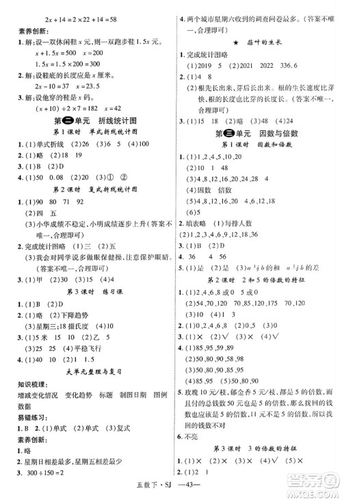延边大学出版社2025年春优翼学练优五年级数学下册苏教版答案