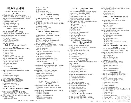 湖南大学出版社2025年春优翼学练优四年级英语下册湘少版答案