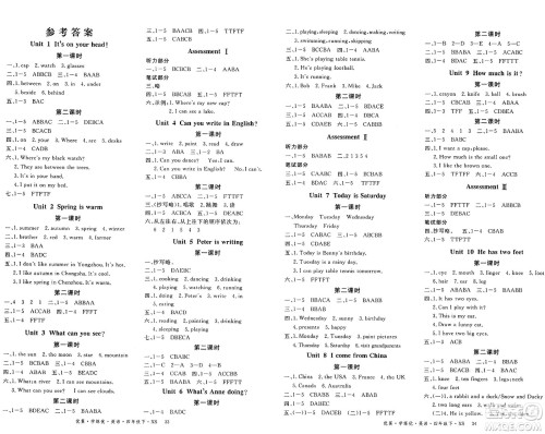 湖南大学出版社2025年春优翼学练优四年级英语下册湘少版答案
