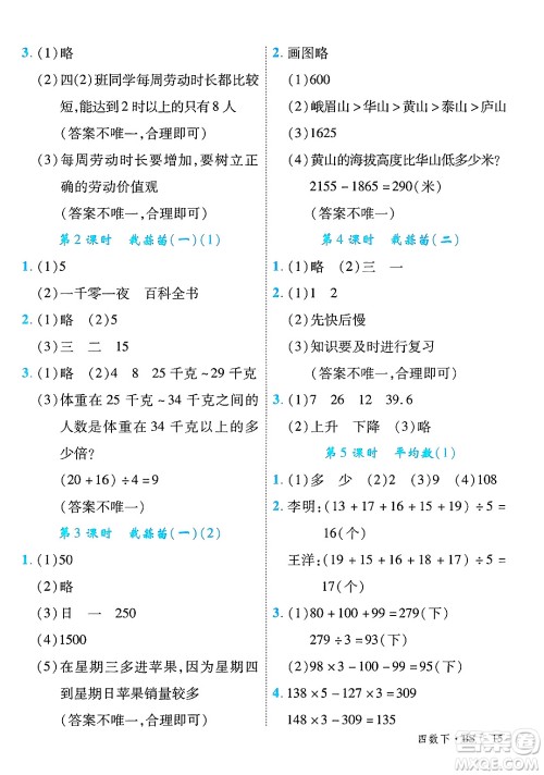 延边大学出版社2025年春优翼学练优四年级数学下册北师大版广东专版答案