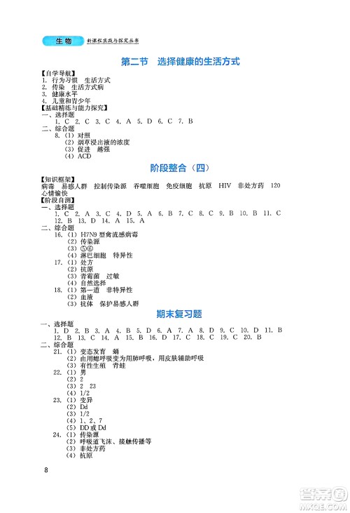 四川教育出版社2025年春新课程实践与探究丛书八年级生物下册人教版答案