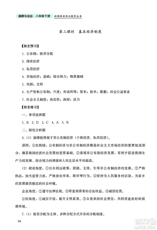 四川教育出版社2025年春新课程实践与探究丛书八年级道德与法治下册人教版答案