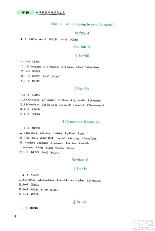 四川教育出版社2025年春新课程实践与探究丛书九年级英语下册人教版答案