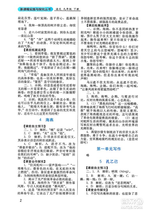 四川教育出版社2025年春新课程实践与探究丛书九年级语文下册人教版答案