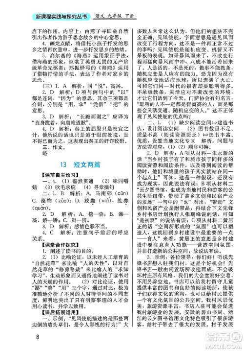 四川教育出版社2025年春新课程实践与探究丛书九年级语文下册人教版答案