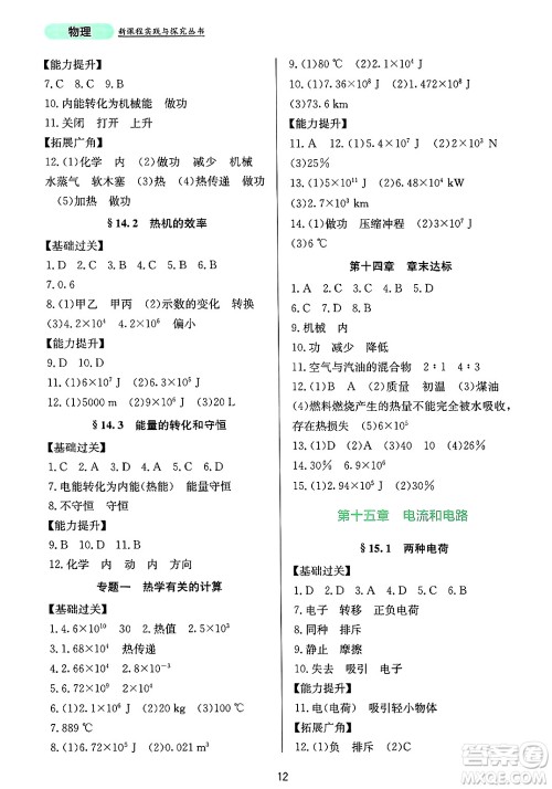 四川教育出版社2025年春新课程实践与探究丛书九年级物理下册人教版答案