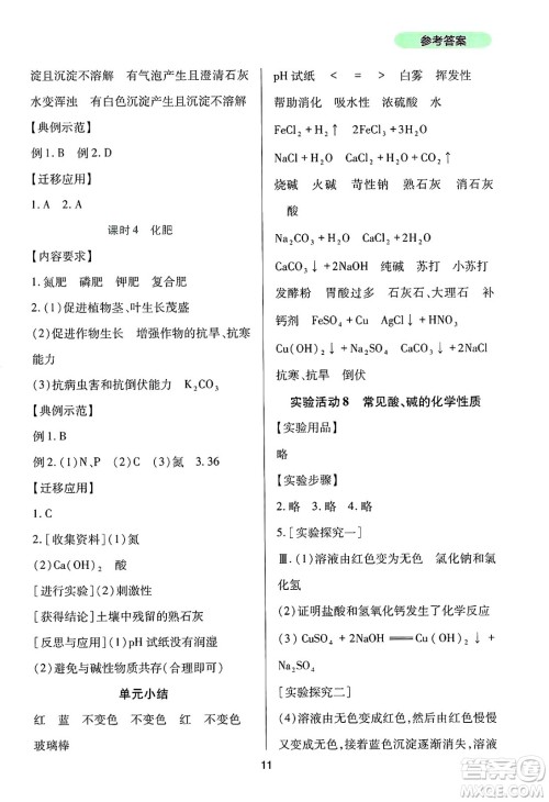 四川教育出版社2025年春新课程实践与探究丛书九年级化学下册人教版答案