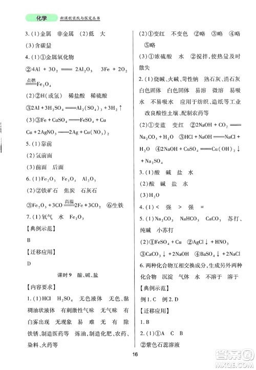 四川教育出版社2025年春新课程实践与探究丛书九年级化学下册人教版答案