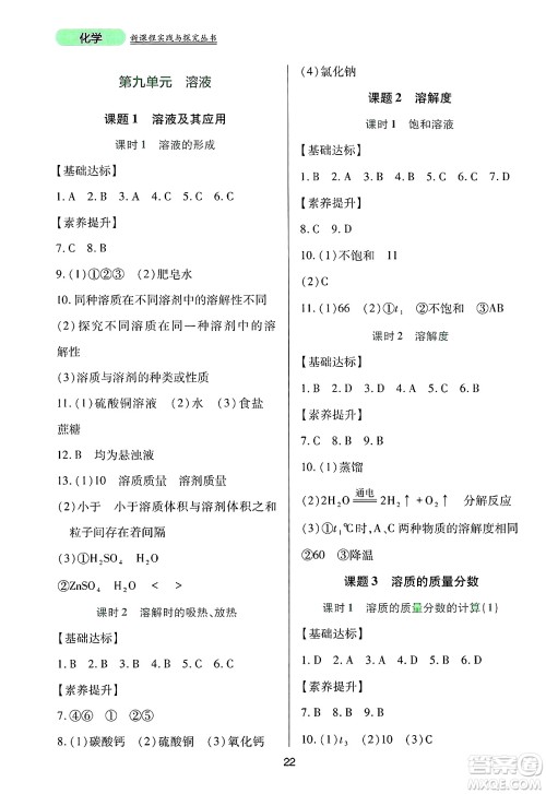四川教育出版社2025年春新课程实践与探究丛书九年级化学下册人教版答案