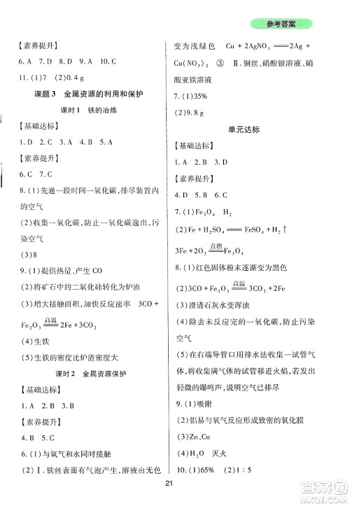 四川教育出版社2025年春新课程实践与探究丛书九年级化学下册人教版答案