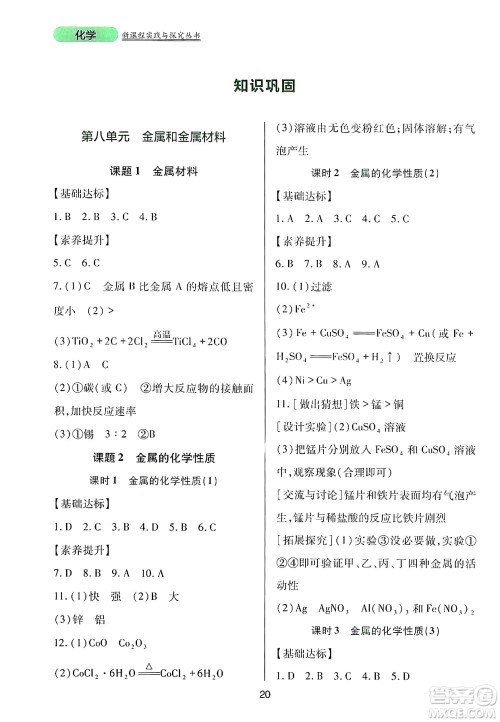 四川教育出版社2025年春新课程实践与探究丛书九年级化学下册人教版答案