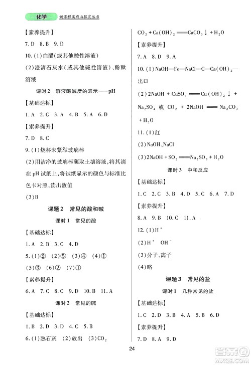 四川教育出版社2025年春新课程实践与探究丛书九年级化学下册人教版答案