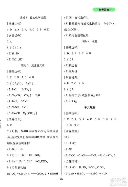 四川教育出版社2025年春新课程实践与探究丛书九年级化学下册人教版答案