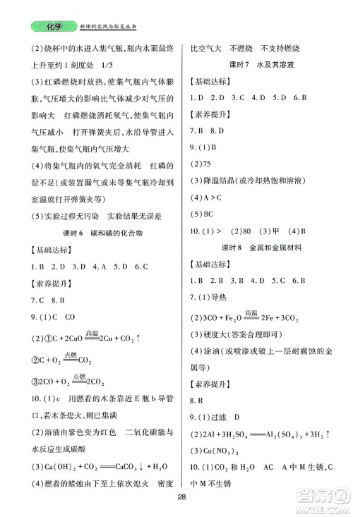 四川教育出版社2025年春新课程实践与探究丛书九年级化学下册人教版答案