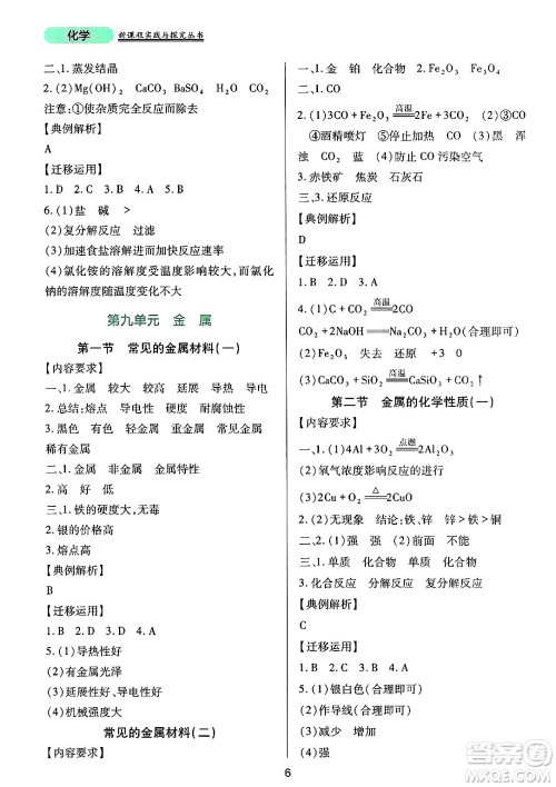四川教育出版社2025年春新课程实践与探究丛书九年级化学下册鲁教版答案