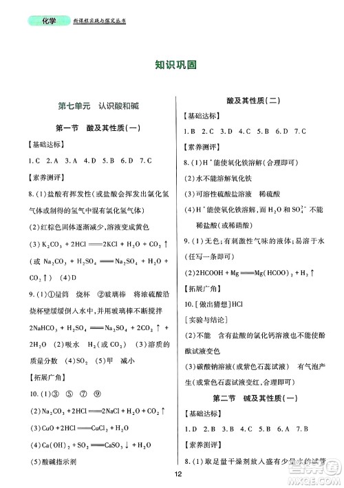 四川教育出版社2025年春新课程实践与探究丛书九年级化学下册鲁教版答案