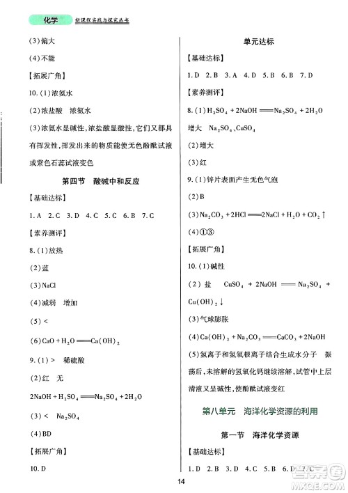 四川教育出版社2025年春新课程实践与探究丛书九年级化学下册鲁教版答案