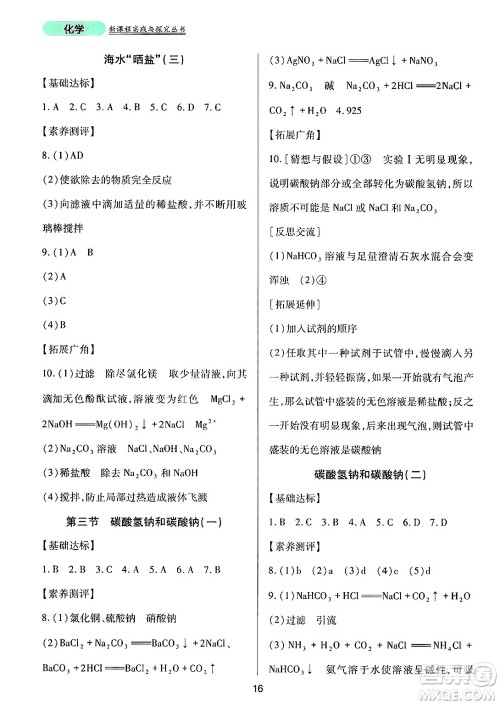 四川教育出版社2025年春新课程实践与探究丛书九年级化学下册鲁教版答案