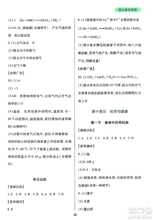 四川教育出版社2025年春新课程实践与探究丛书九年级化学下册鲁教版答案