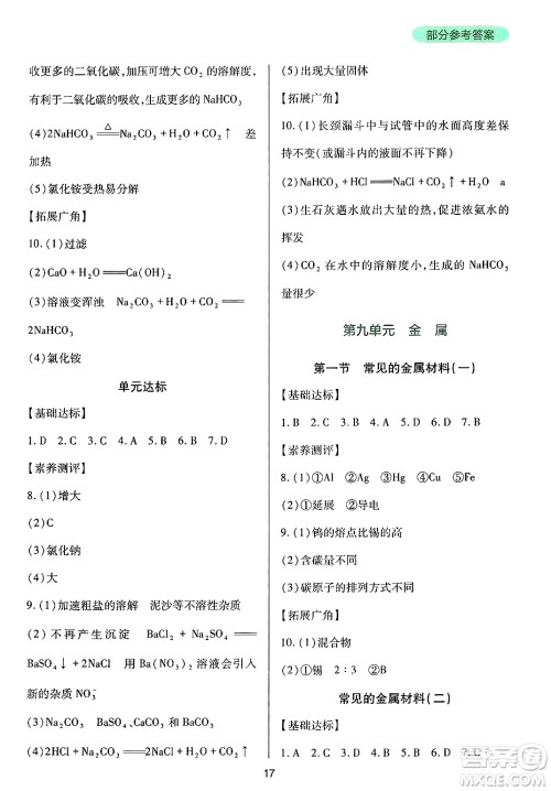 四川教育出版社2025年春新课程实践与探究丛书九年级化学下册鲁教版答案