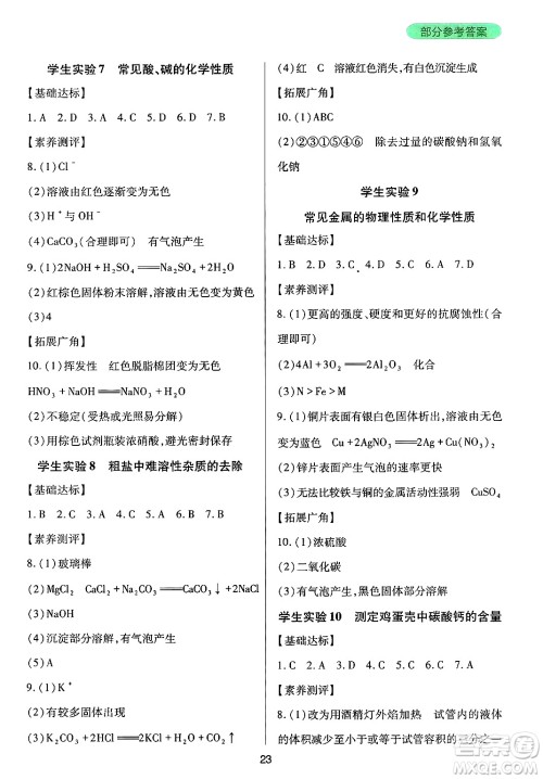 四川教育出版社2025年春新课程实践与探究丛书九年级化学下册鲁教版答案