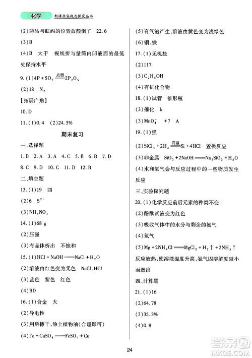 四川教育出版社2025年春新课程实践与探究丛书九年级化学下册鲁教版答案