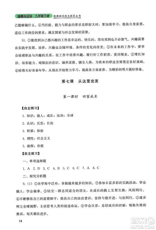 四川教育出版社2025年春新课程实践与探究丛书九年级道德与法治下册人教版答案