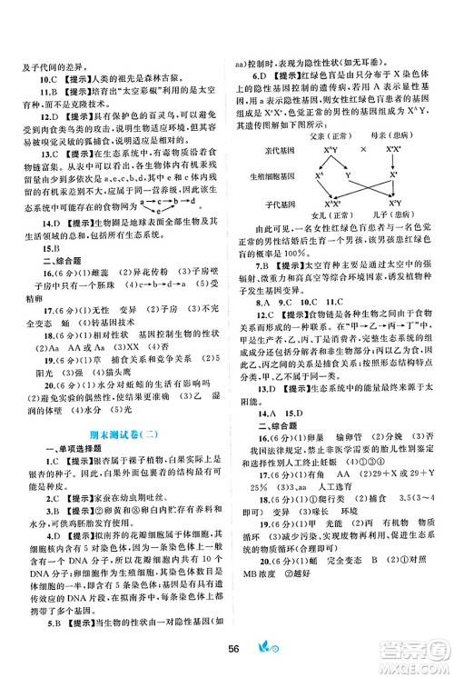 广西师范大学出版社2025年春新课程学习与测评单元双测八年级生物下册C版冀教版答案