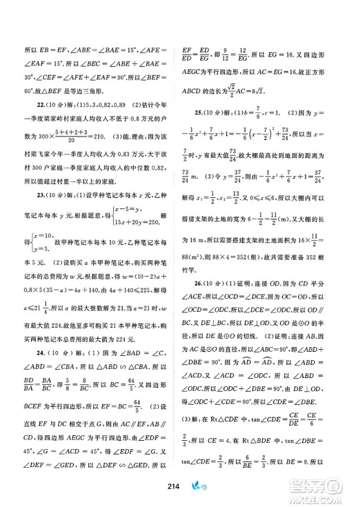 广西师范大学出版社2025年春新课程学习与测评单元双测九年级数学下册A版人教版答案